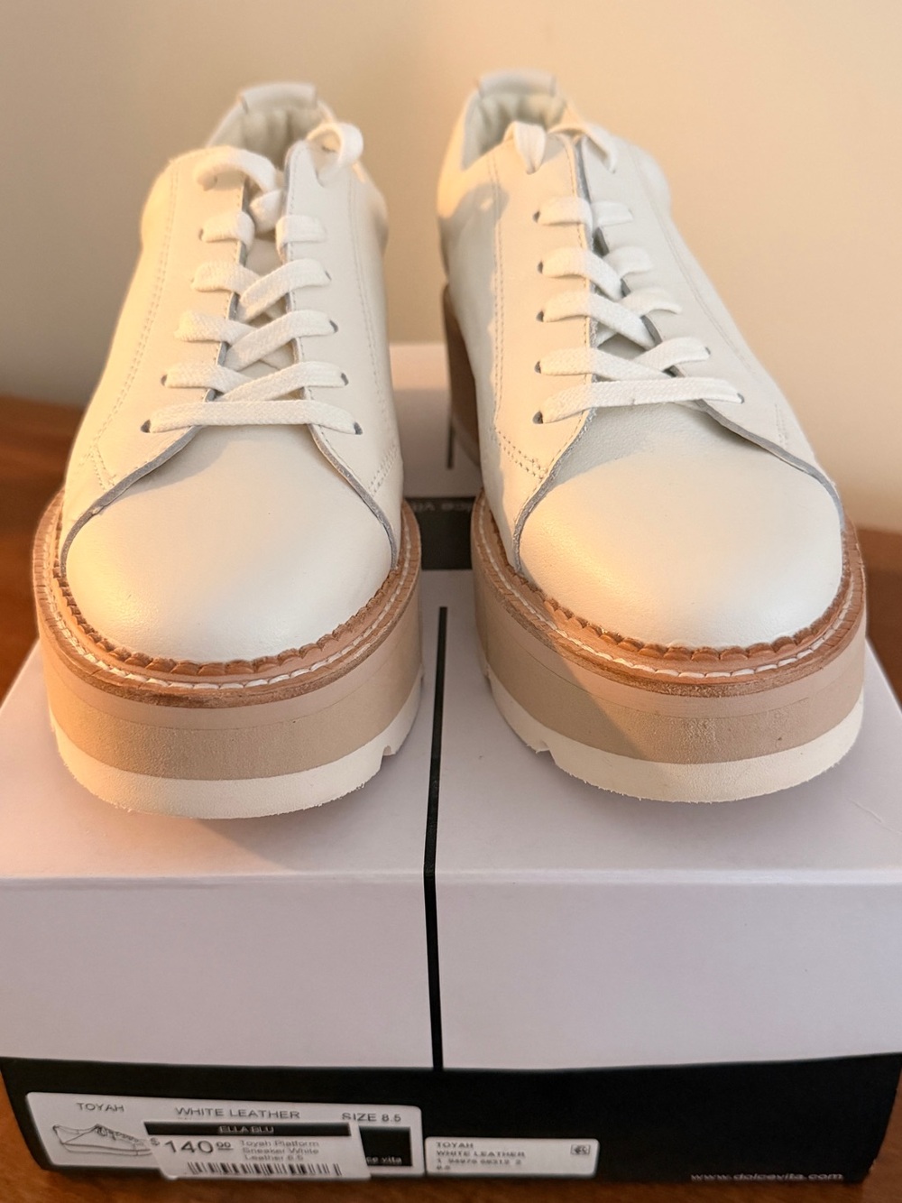 Dolce Vita White Leather Platform Sneakers with Tan Trim